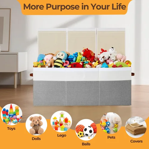 Miniatura 5 de Caja de juguetes extragrande, almacenamiento de juguetes plegable y resistente de 150 litros con tapa, organizador de almacenamiento para niños