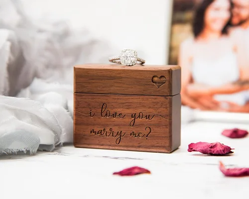 Miniatura 17 de MUUJEE You Are My Universe Engraved Wooden Ring Box, Slim Engagement Proposal Ring Holder, Wedding Ceremony Ring Bearer Box, Fiance Gift Ideas