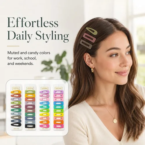 Miniatura 3 de Pasadores pequeños mate para mujeres y niñas, B.PHNE clip de cabello con cierre de 2.1 pulgadas para cabello grueso o fino, lindos colores neutros