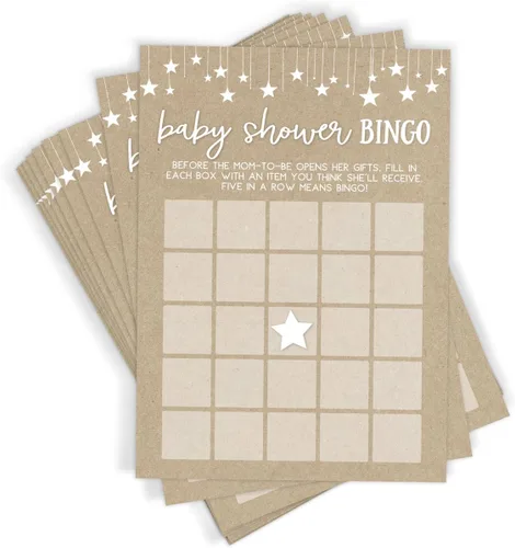 Miniatura 6 de Printed Party Juegos de baby shower - Adivina quién mamá o papá juego para niño o niña, tema de papel kraft rústico, 50 tarjetas