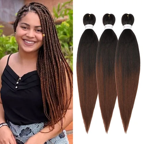 Miniatura 59 de Cabello trenzado preestirado de 24 pulgadas, 8 paquetes de extensiones de cabello sintético de fácil trenzado sintético profesional suave textura #1B
