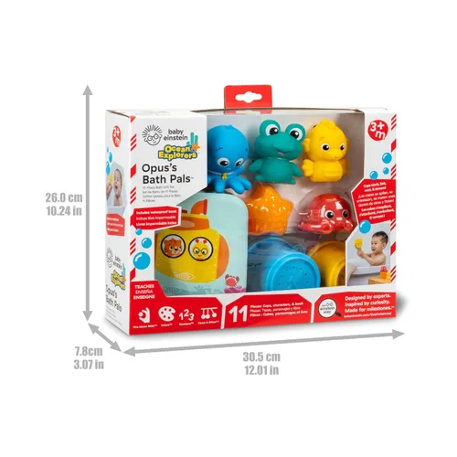 Miniatura 2 de Baby Einstein Ocean Explorers Opus Bath Pals - Juego de regalo de 11 piezas, libro de baño impermeable, tazas de baño, juguetes de baño