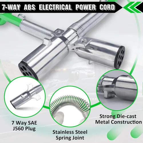 Miniatura 2 de Cable de Alimentación Eléctrica ABS de 7 Vías 12 Pies Verde Enrollado en Espiral Coleta Cables de Alimentación Enrollados Cable Resistente Cable