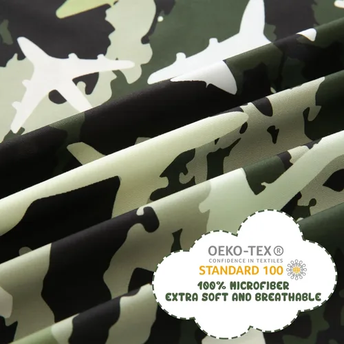 Miniatura 4 de Yibeizi - Juego de sábanas con diseño de avión para niños, tamaño individual, estampado camuflaje verde, sábanas de microfibra con bolsillo