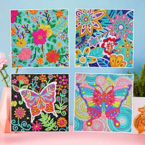 Miniatura 6 de ZUYUSUT Paquete de 4 bonitos kits de pintura de diamantes con flores de mariposa para niños y niñas de 3 a 12 años, manualidades, juegos de pintura