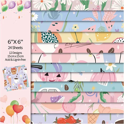Miniatura 23 de 24 hojas de 12 diseños de álbumes de recortes, 6 x 6 pulgadas, papel de cartulina para manualidades Decopodge de una sola cara, álbum de recortes