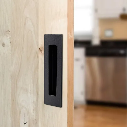 Miniatura 3 de Ilyapa Paquete de 2 manijas rectangulares empotrables empotradas para puerta corrediza de bolsillo corredizo negro empotrado, accesorios para puerta