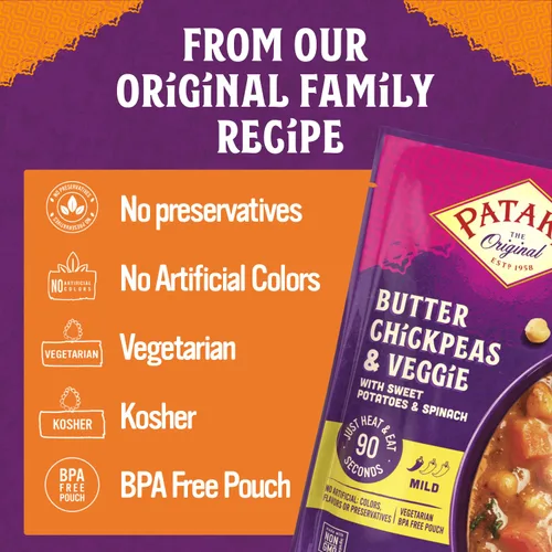 Miniatura 3 de Patak's Butter Chickpeas & Veggies – Comida vegetariana lista para comer – Curry indio suave con garbanzos, espinacas y verduras – Comida