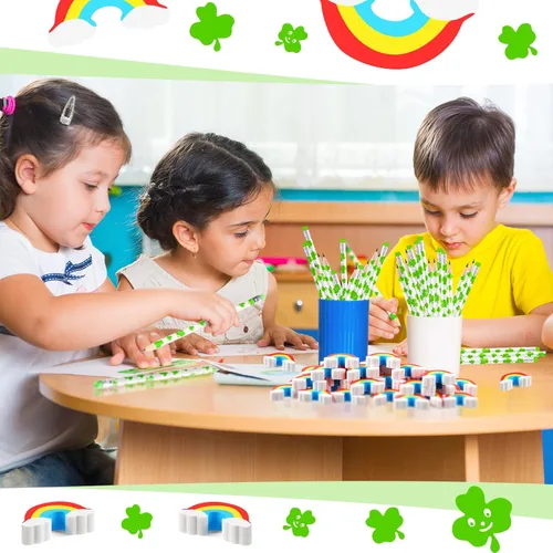 Miniatura 7 de Spakon 60 borradores de arcoíris - Lindos borradores de aula para niños, Día de San Patricio, oficina, escuela y aula