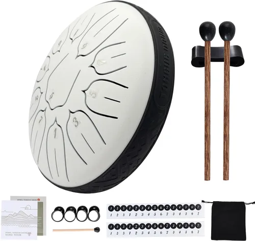 Yahpetes Tambor de lengua de acero, instrumento de percusión musical, tambor de lluvia de metal para exterior, 6 pulgadas, 11 notas, tecla C para