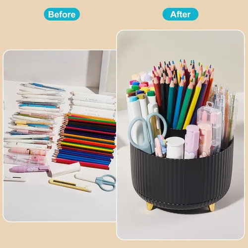 Miniatura 4 de Organizador de escritorio para lápices y bolígrafos, 5 ranuras, rotación de 360 grados, organizadores de escritorio para lápices y bolígrafos