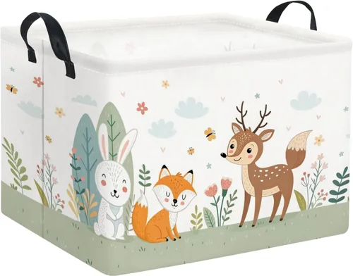 Miniatura 16 de Cesta de regalo rectangular para almacenamiento de niños; lindo organizador de juguetes para estante, libro y decoración de habitación (Animal)