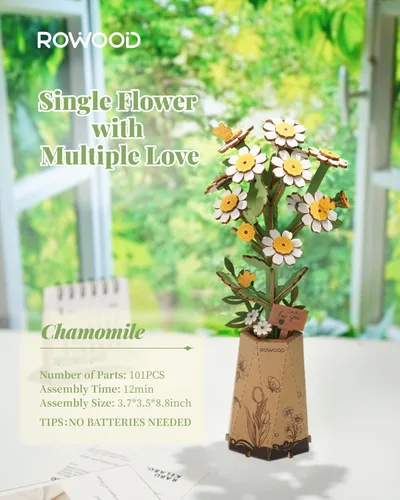 Miniatura 6 de rowood Rompecabezas 3D de flores de madera, juego de bloques de construcción de flores, kit de manualidades, día de la madre, día de San Valentín