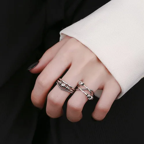 Miniatura 4 de Anillo de plata de ley 925 antiansiedad para mujeres y hombres, anillo de alivio de la ansiedad con cuentas, anillos giratorios para ansiedad