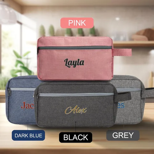 Miniatura 2 de Neceser de cuero personalizado para hombres, bolsa de aseo de viaje grabada personalizada, regalo de nombre y logotipo personalizado para padre