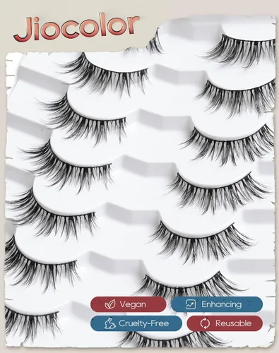 Miniatura 5 de Jiocolor - Pestañas naturales que parecen extensiones, pestañas de tira, aspecto natural, banda delgada, pestañas postizas finas, pestañas de ojo