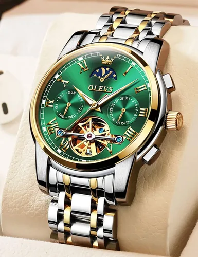 Miniatura 2 de OLEVS Relojes automáticos de cuerda automática para hombre, fecha y día, calendario, relojes de acero inoxidable, movimiento de esqueleto