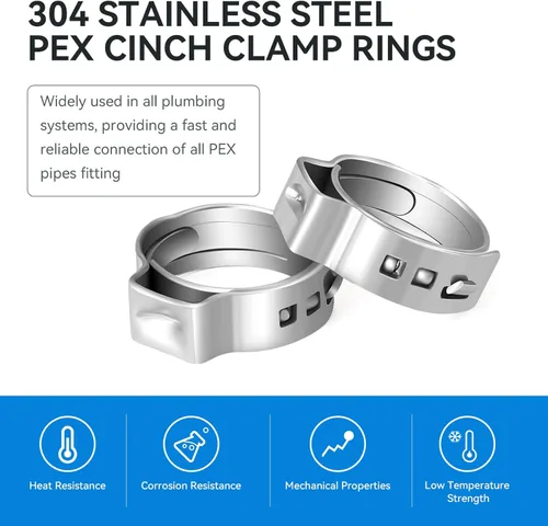 Miniatura 3 de Anillos de abrazadera PEX de 3/4 pulgadas, paquete de 100 anillos de crimpado de acero inoxidable para tubos