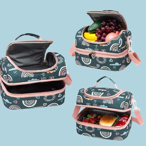 Miniatura 6 de Bolsas de almuerzo aisladas para niños con doble compartimento, bolsa tipo tote para niñas, niños, niños pequeños, jardín de infantes, escuela