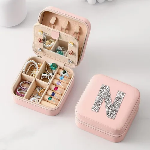 Parima Joyero de viaje para joyería, organizador de joyas rosa con espejo, regalos para mujeres, amigas, regalos de cumpleaños, caja de joyería