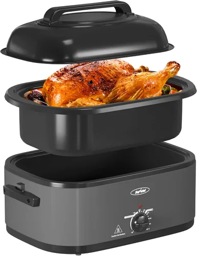 Miniatura 12 de Sunvivi Horno asador eléctrico con tapa visible, horno asador de pavo de 24 cuartos de galón con sartén y estante extraíbles, acero inoxidable