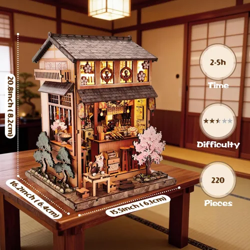 Miniatura 5 de Kit de rincón japonés de bricolaje con luces LED Rompecabezas 3D para adultos y adolescentes, miniaturas para decoración de estanterías, regalo
