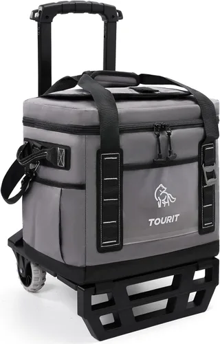 TOURIT Hielera Portátil Plegable Rodante Suave para 50 Latas con Espacio de 29L y Carrito Todoterreno Reforzado con Ruedas para Transporte Fácil,