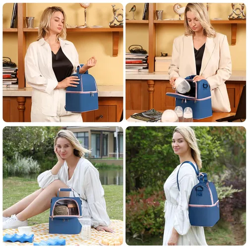 Miniatura 5 de NCVI Bolsa enfriadora de leche materna, bolsa para extractor de leche materna con 2 bolsas de hielo para 6 botellas, bolsa de viaje de doble capa
