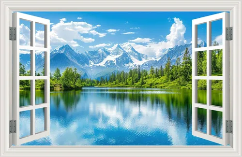 Miniatura 23 de Calcomanía de pared falsa para ventana, atardecer de verano, paisaje marino, océano, playa, póster de ventana falsa para decoración de pared
