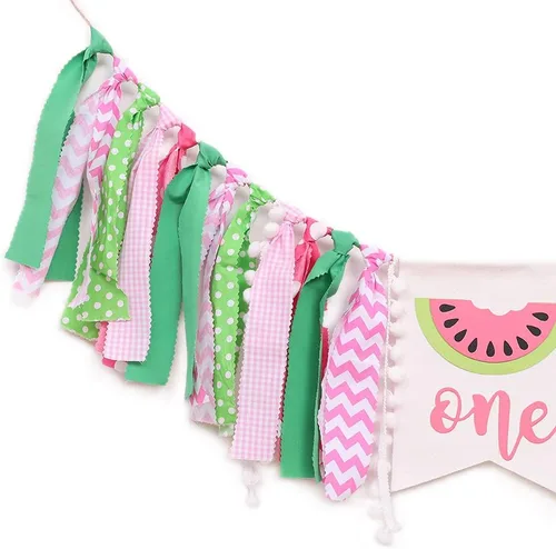 Miniatura 7 de WAWUO Cartel de cumpleaños de sandía, rosa, patrón de sandía, montaje en silla alta, perfecto para accesorios de cabina de fotos y fiestas