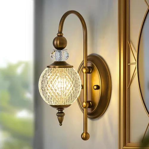 Aplique de Pared Dorado Vintage con Pantalla de Globo Acrílico Latón Cepillado Bombilla G9 Luz de Tocador Luz de Pared Interior para Baño Dormitorio