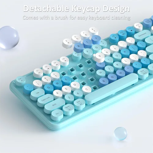 Miniatura 6 de Links9+ Combo de teclado y mouse inalámbricos, teclado retro de tamaño completo con teclas redondas, 2.4GHz para Windows, Mac, laptop, PC, azul