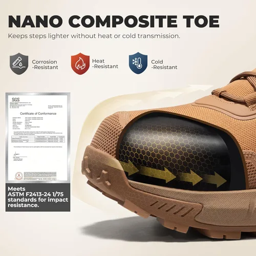 Miniatura 4 de NORTIV 8 Botas de punta compuesta para hombres ASTM F2413-24 Botas de trabajo de seguridad ligeras antifatiga antideslizantes con cremallera