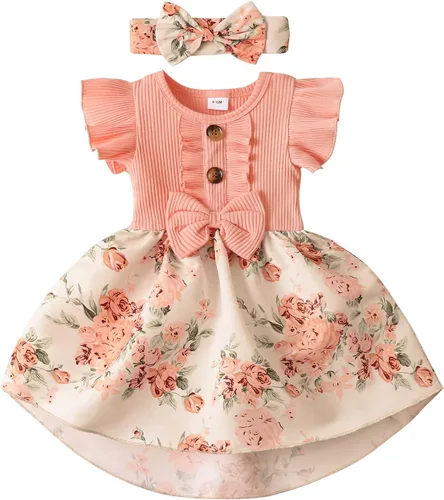 Vestido de niña recién nacida, floral, manga con volantes, casual, vestido de playa, vestido de princesa con falda de princesa, vestidos de verano