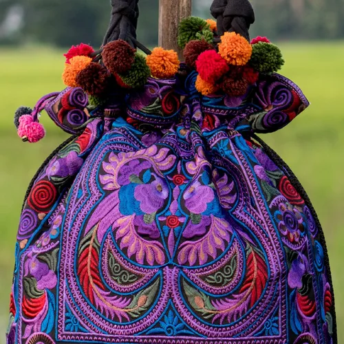 Miniatura 6 de changnoi Bolsa de mano con cordón hecho a mano bolsa de compras bordada Hmong Tribes