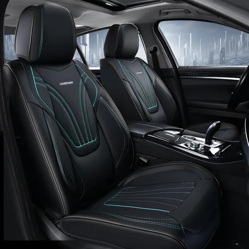 Miniatura 23 de Coverado Fundas para Asientos de Coche, Protector de Asiento con Soporte Lumbar y Reposacabezas Removible, Cojín de Asiento de Piel Transpirable