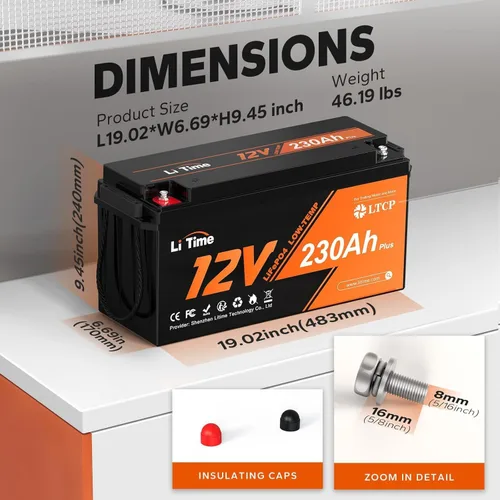 Miniatura 2 de LiTime Batería LiFePO4 de 12 V 230 Ah, recargable, de litio, más de 4000 ciclos profundos, energía de respaldo para casa rodante, remolque de viaje