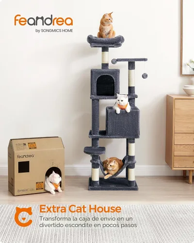 Miniatura 2 de Feandrea - Árbol para gatos de varios niveles para interiores, torre para gatos tipo condominio con 4 postes para rascar, 2 posaderos, hamaca y Gris