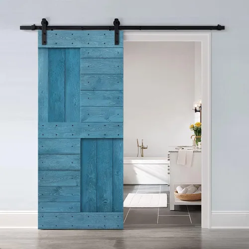 Miniatura 12 de TMS Serie N - Puerta corrediza interior de madera de pino anudada con kit de herrajes deslizantes (32 x 84 pulgadas, blanco)