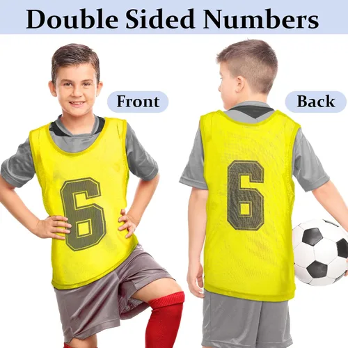Miniatura 5 de Hercicy 24 piezas Pinnies para jóvenes, Pinnies de fútbol para entrenamiento, Chaleco para adultos, Malla reversible, Jersey de fútbol numerado