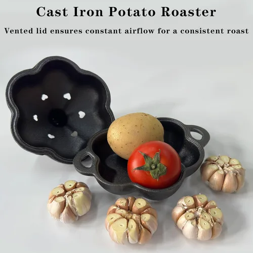 Miniatura 8 de Asador para Ahumar y Tostador de Hierro Fundido & Horno para Ajos, Caja para Ahumar, Asador de Ajos de Hierro Fundido Pre-Curado para Parrilla