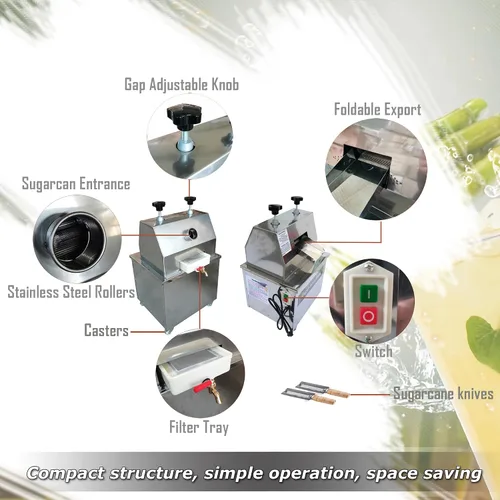 Miniatura 2 de INTSUPERMAI Prensa comercial de caña de azúcar, máquina exprimidora de caña de azúcar, extractor de jugo de caña de azúcar, 110 V, exprimidor