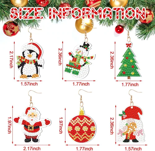 Miniatura 2 de Siifert 24 pares de aretes de pintura de diamante de Navidad, kit de fabricación de aretes DIY, aretes de arte de diamante, kit de joyería