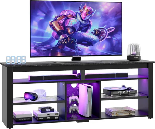 Miniatura 8 de Bestier Soporte de TV para TV de 70 pulgadas, centro de entretenimiento alto con 2 luces LED, consola de TV para juegos con almacenamiento para PS5