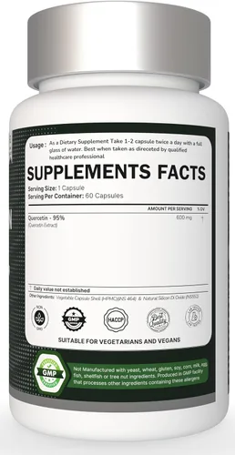 Miniatura 2 de Cápsulas de extracto de quercetina sin OMG, sin gluten, vegetariano apoya la energía general de la fuerza de la salud (120 cápsulas)