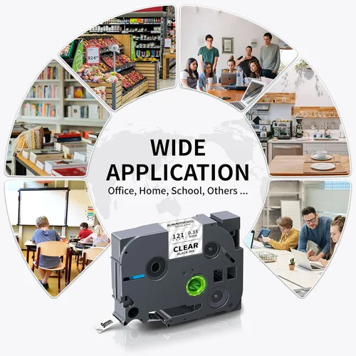 Miniatura 6 de Absonic Paquete de 4 cintas de etiquetas transparentes de 0.354 in 0.35 pulgadas compatibles con Brother Tze-121 Tze121 TZ-121 P Touch Tze Tz Cinta