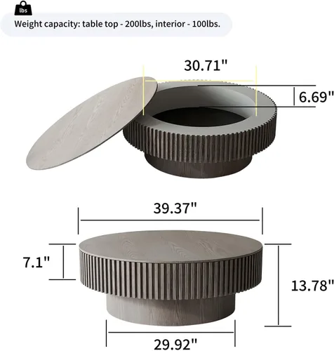 Miniatura 2 de Mesa de centro redonda de 39 pulgadas con almacenamiento, moderna mesa de centro de madera con chapa de madera maciza, mesa central circular