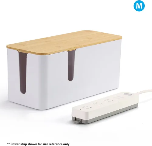 Miniatura 7 de ZhiYo Caja organizadora de cables con tapa de bambú, paquete de 2 cajas grandes para organizar cables, organizador de cables ABS seguro para TV