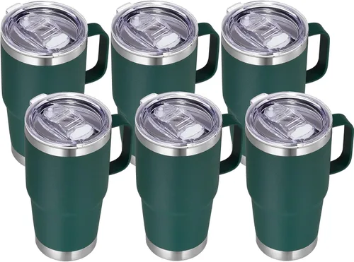 Miniatura 29 de VEGOND - Vaso de viaje de 20 oz con asa, tapa con cierre y popote, de acero inoxidable, aislante, taza de café, a prueba de derrames, de doble Verde