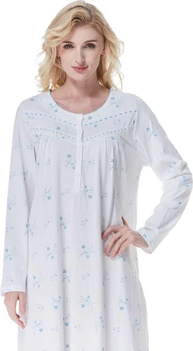 Miniatura 8 de Keyocean Elegantes camisones para mujer, suaves, 100% algodón, cómodos, ligeros, de manga larga, para mujeres mayores